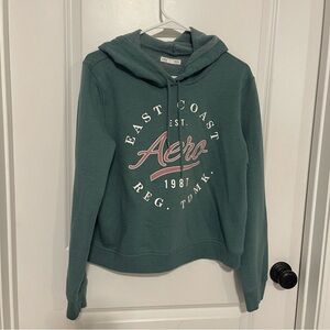 Aeropostale Teal Hoodie Sweater with Graphic Design / L